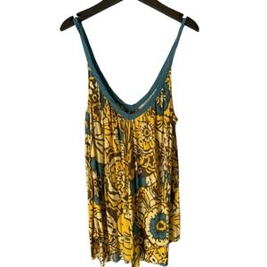 Free people Womens y2k Boho floral yellow Oversized Tank Size medium
